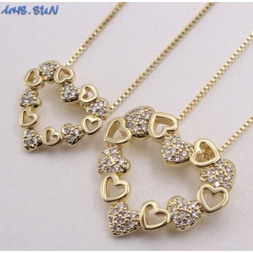 MHS.SUN Trendy Zircon Heart Pendants Necklace Gold Color Fashion AAA CZ Chain Necklace For Girls/Women Choker Charm Jewelry