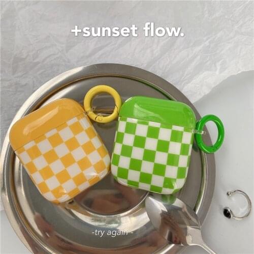 Fashion Checkerboard Lattice Bluetooth Wireless Earphone Case for Apple AirPods 1 2 Pro Accessories with Ring