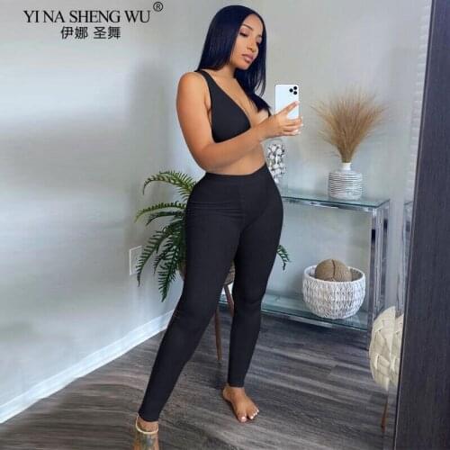 Fashion Yoga Set Sleeveless V-Neck Crop Tops Yoga Leggings 2 Pieces Set Winter Women Streetwear Outfits Sportswear Tracksuit New