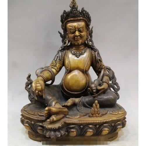 Wholesale factory 10" Tibet Buddhism Pure Bronze Wealth God Yellow Jambhala Buddha Statue Sculptur AE1024 AB1025
