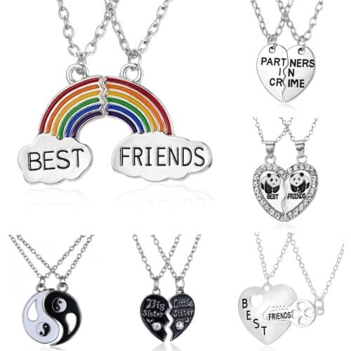 2 Pcs/Set Best Friends Love Couple Pendant Necklace Rainbow Broken Heart Good Friends Friendship Jewelry Lovers Valentines Gift