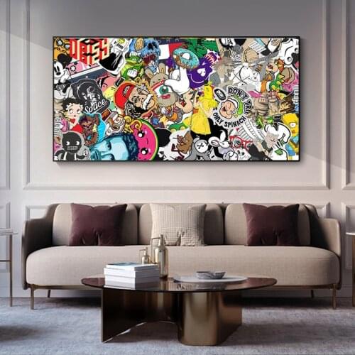 Animation Character Collage Posters and Prints Graffiti Art Pop Canvas Painting Cartoon Wall Pictures for Kids Room Home Decor