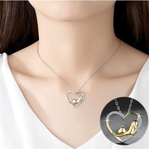 Popular Heart Gold Color Cat Pendant Chain Necklace Women Jewellery Anniversary Gifts