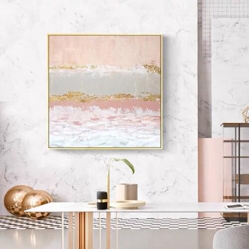 Pink Wall Art Pic 100% Hand Painted Modern Abstract Oil Painting On Canvas For Living Room Home Decor No Frame Gold Foil Texture