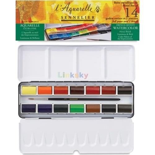 Sennelier L'Aquarelle Professional Watercolor Paint Set,14 Full Pans,Portable Metal Palette Box,Artist Grade High Honey Content