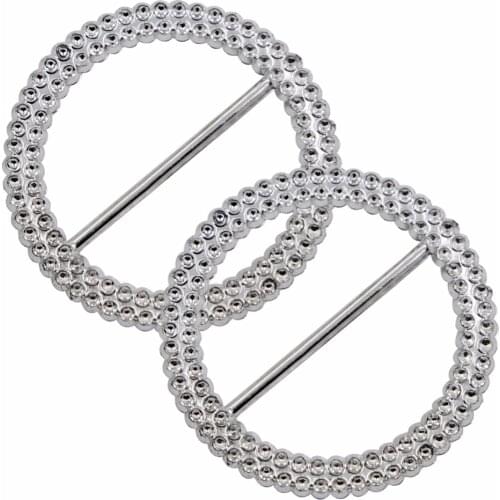 25 PCS Silver Acrylic Sparkle Rhinestone Ribbon Buckle Slider With Bar Round Crystal Button For Wedding Decoration 53mm