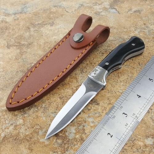Theone 440 Snake Shaped Blade Folding Knife Black Horn+Steel Frame Handle Pocket Survival Hunting Knife with Sheath