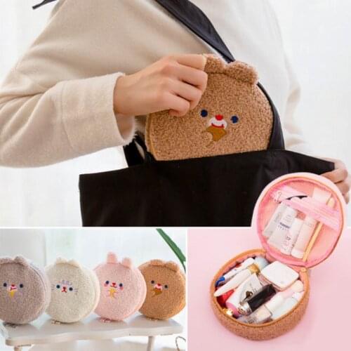 Bentoy Girls Cosmetic Case Milkjoy Women Make up Bag Cute Korea Japan Storage Bags Soft Bear Flannel Cosmetic Holder Large Bags