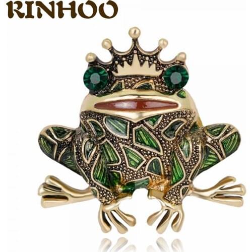 Vintage Fashion Enamel Pin Frog King Brooches for Women Trendy Crystal Animal Brooch Pins Unisex Party Jewelry Accessories Gift