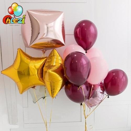 15pcs 4D Champagne square Foil balloon Rose gold star round ballons wedding birthday party decoration Supplies helium Latex ball