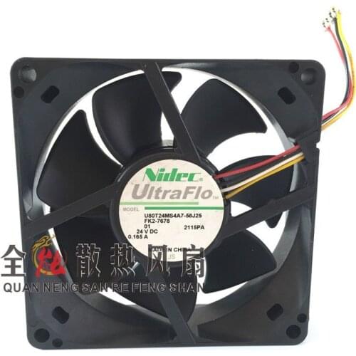 Nidec U80T24MS4A7-58J25 DC 24 V0.165A 80x80x25mm 4-Wire Server Cooling Fan