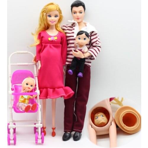 4Pcs/Set Happy Family Dolls Pregnant Babyborn Ken Prince & Wife Babyborn Stroller For Dolls Doll Child Toys Carriages For Dolls