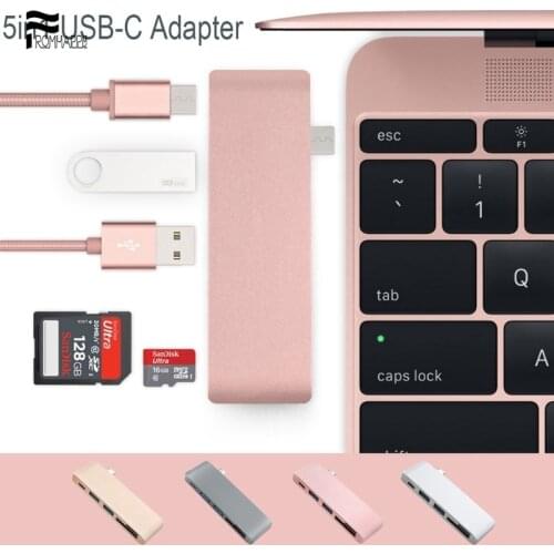 5 In 1 USB-C Adapter With 2 USB Micro SD Memory Reader Type-C USB 3.0 Hub For Macbook Pro Air M1 2020 A2237 A2238 A1932 / A2179