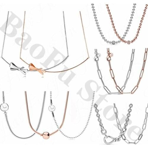 BaoFu 925 Sterling Silver Necklace Bow Knot Snake Chain Necklace Female Suitable for Original Wedding Gift Fashion Jewelry