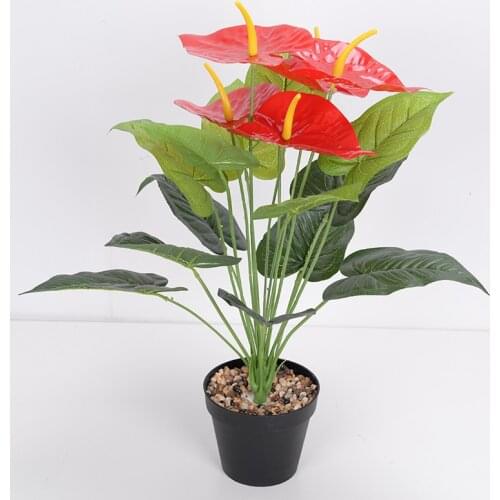 Big Anthurium Flower Artificial 18 Heads High-quality Feel Simulation Floral Diy Decor Home Office Plastic Fake Flower Ornament