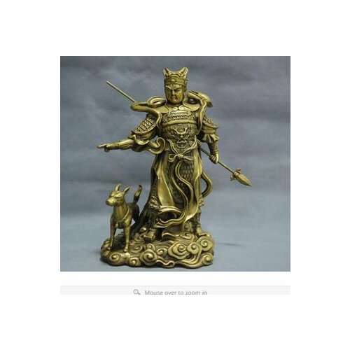 ART BRONZE HOME DECORATION FOLK CULTURE BRASS 11'' CHINA OLD MYTH WARRIOR SOLDIER ER LANGSHEN AND DOG BRONZE STATUE