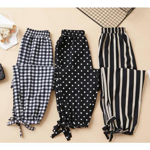Women Pants Spring and Summer Womens Adult Plaid Polka-Dot Loose-Fitting Large Size Fresh Children Pantalones De Mujer