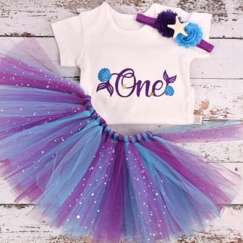 Baby Girl Mermaid Birthday Tutu outfit Under the sea 1st Birthday Party costume Toddler Photo Props Cake Smash