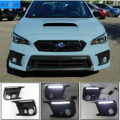 For Subaru WRX STI 18-20 Limited Switchback White LED DRL Daytime Running Light + Amber Dynamic Led Turn Signal Bezels Fog Lamp
