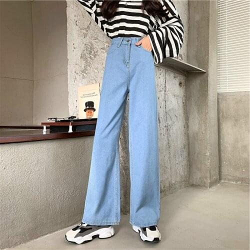 Denim Jeans womens autumn 2020 Fashion girls new Korean high waist retro loose wild straight wide leg mopping trousers