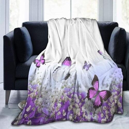 Blue Hydrangeas Flowers and Butterfly Flannel Fleece Throw Blanket Living Room Bedroom Sofa Couch Warm Soft Bed Blanket for Kids