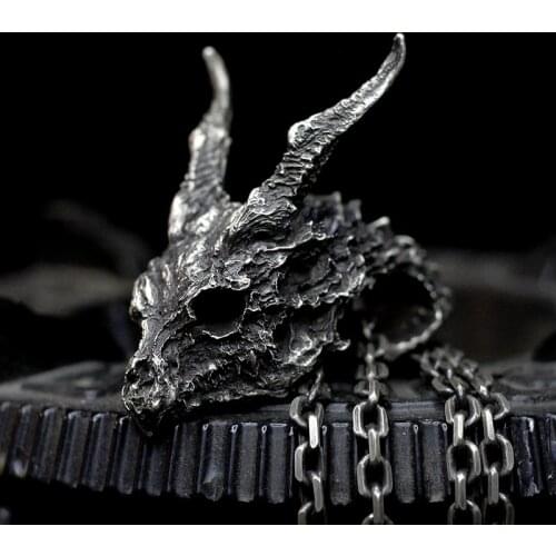 Gothic Mens Detail Evil Dragon Skull Pendant 316L Stainless Steel Pendant Necklace Punk Biker Fashion Jewelry