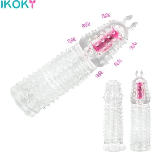 IKOKY Particle Penis Sleeve Vibrator Condoms For Sex Reusable Delay Ejaculation G Point Stimulation Condom For Men