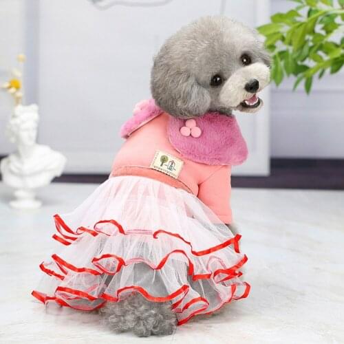 Lace Tullle Pet Dog Dress for Small Dogs Winter Puppy Cat Dress Shih Tzu Clothes Party Warm Pets Clothing Skirt roupa cachorro
