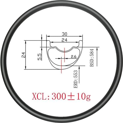 LIGHT 300g 27.5er MTB XC 30x24mm Hookless tubeless Asymmetric Disc carbon rims UD 3K matte glossy cross country mountain bicycle