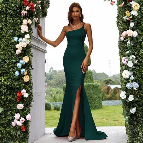 Missord 2021 Summer Women Evening Dresses Party Long Spaghetti Strap Backless Thigh Split Sexy Elegant Dress Maxi Bodycon Green