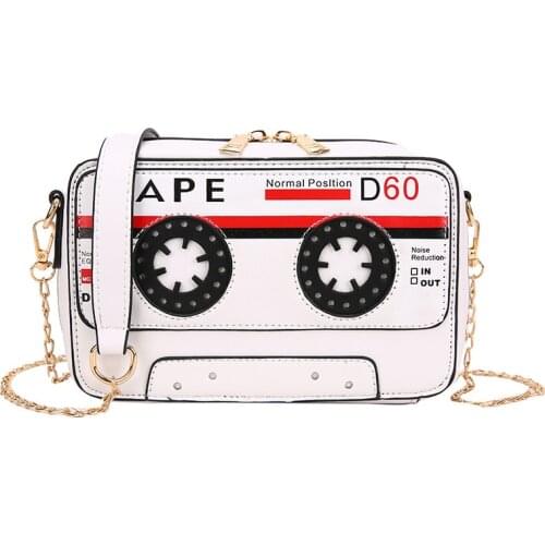 Fashion weird personality womens shoulder bag tape cassette Messenger bag all-match chain bag