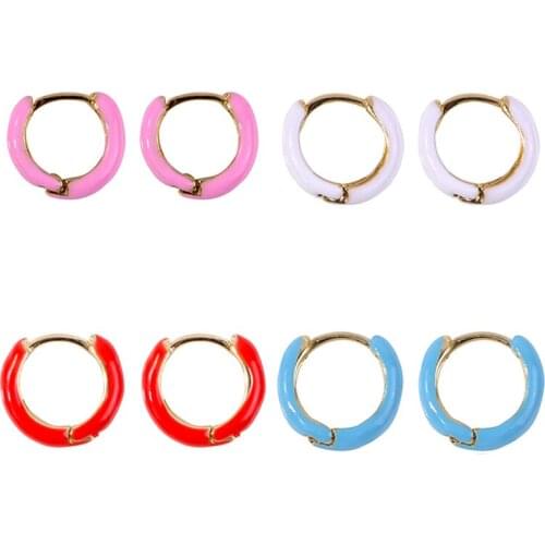 Fashionable And Simple Metallic Copper Drop Oil Multi-Color Earrings New Geometric Round Earrings Jewelry