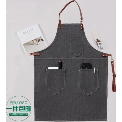 Fashion hanging neck denim apron custom waist custom logo printing
