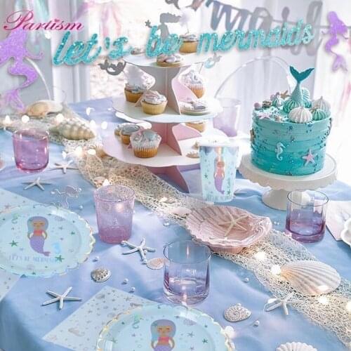 1 Set Mermaid Series Paper Straws/Cup/ Plate Disposable Tableware Set Kid Table Decoration For Wedding/Birthday/Party Supplies