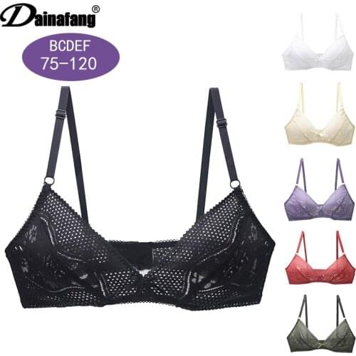 2021 New Sexy CDEF Cup Womens Female Plus Size Lingerie Lace Bras Ultra-Thin Perspective Intimates Solid Underwear