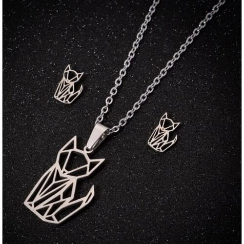 Cartoon Stainless Steel Origami Fox Pendant Necklace for Women Men Fashion Jewelry Simple Cat Charms Necklace Children Collares