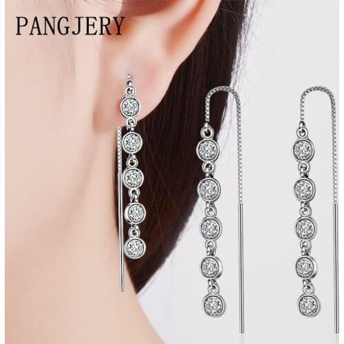 PANGJERY Prevent Allergy 925 Sterling Silver Sparkling Zircon Drop Earrings for Women Fashion Tassel Circle Party Jewelry Gifts