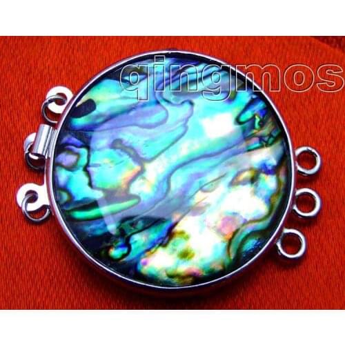 Qingmos 32mm Round Natural Multicolor Blue Abalone Shell 3 Strands Clasp Accessories for Jewelry gp77