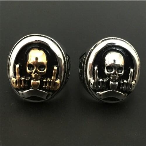 Size 7-11 Amazing Design FTW Middle Finger Skull Ring Gold Silver316L Stainless Steel Cool Fashion Mens Polishing Ring