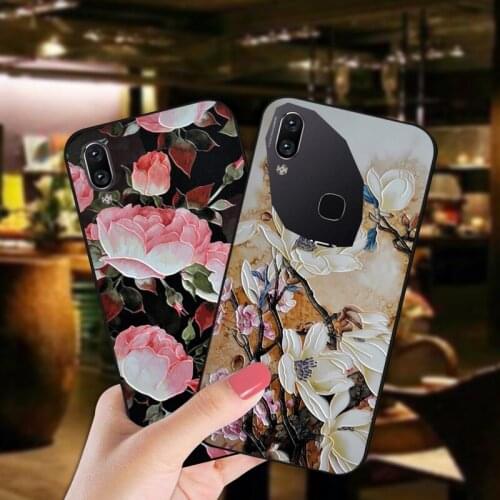 Luxury 3D Relief Flower Case For Vivo Y91 Y91i Y91C Y93 Y95 Y97 Bumper Matte Back Cover For Vivo V11 Pro V11i