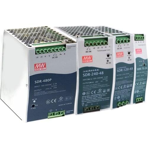 SDR-75/120/240/480/480p/960 Industrial Din rail Power supply ac to dc 12/24/48V original Mean well with PFC