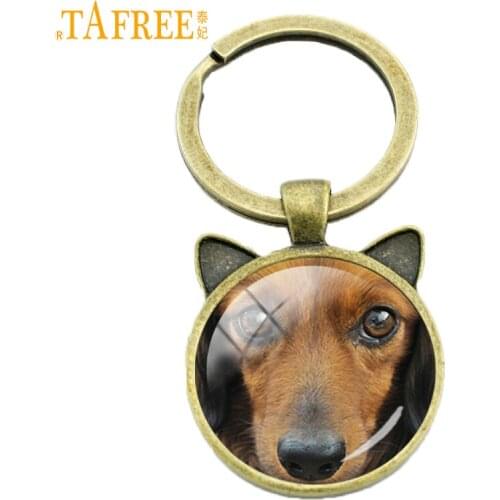TAFREE dog Dachshund Buddy keychain men women vintage Dachshund glass gem animal key chain ring holder dog lover jewelry CN718