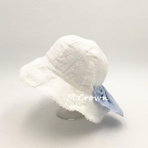 Kids Girls Embroidery Fabric Bucket Cap with cloak folded as a bow tie decoration