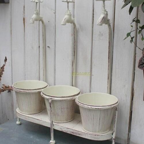 TT Wrought Iron Faucet Shape Three Barrels Flowerpot Wrought Iron Flowerpot Courtyard Groceries