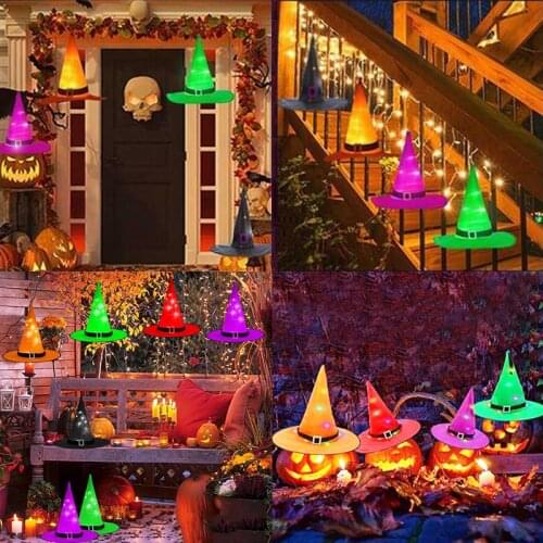 Halloween Decoration LED Lights Witch Hats Halloween Costume Cosplay Props Outdoor Tree Hanging Ornament Halloween Party Decor