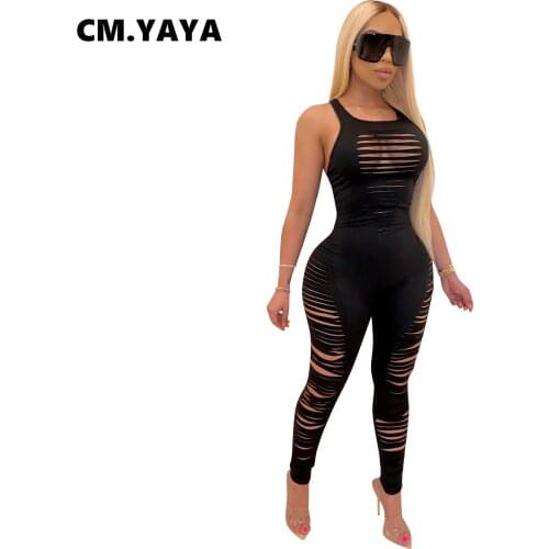 2020 Summer Women Jumpsuits Rompers Sleeveless Hollow Out Hole O-Neck Sexy Night Club Party Bandage One Piece Outfits GL746