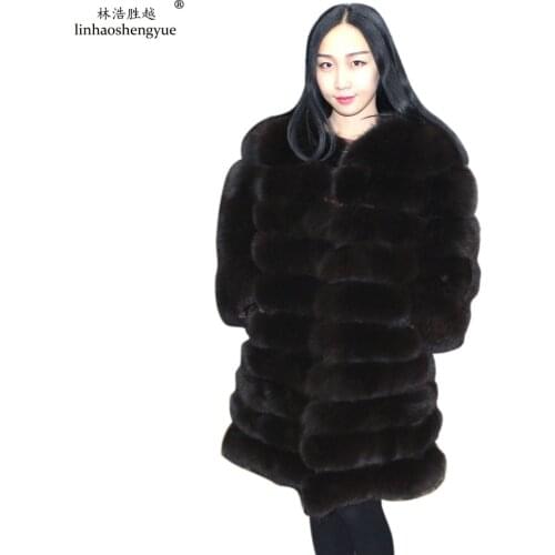 Linhaoshengyue 85cm long Real fur rox fur women coat freehshipping
