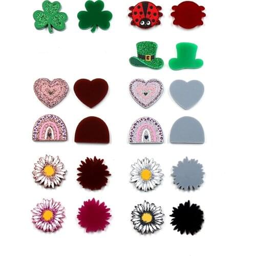 10pcs /lot) 20mm Acrylic Hat St Patricks Daisy Rainbow Heart For Earings Ladybug Laser Cut Animal Jewelry Accessories