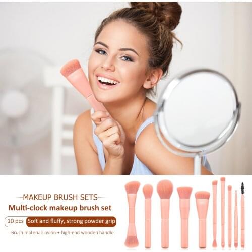 10pcs Soft Fluffy Nylon Makeup Brushes Portable Fashion Blush Cosmetic Brush Simple Makeup Brushes Set Cosmetics