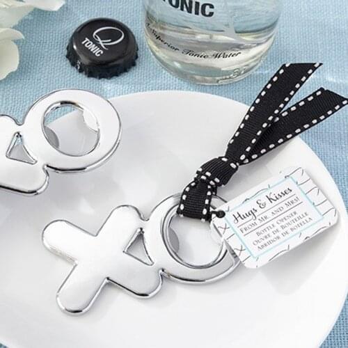 100pcs/lot "Hugs&Kisses" Chrome Bottle Openers XO wine opener bridal favors wedding gifts groom gifts Free shipping